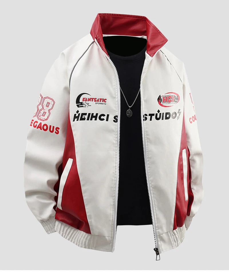 Streetwear Motorcycle Leather Jacket Men Autumn Winter Biker Racing Jacket F1 Jacket Men's PU Leather Shell Jacket Track Coats