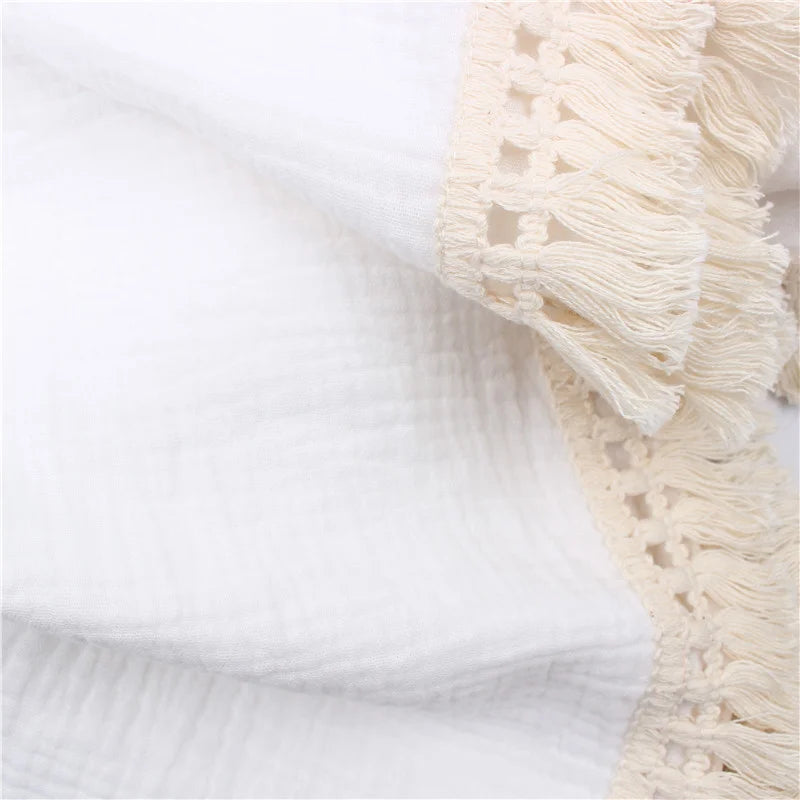 Summer Air Conditioning Blanket, Baby Stroller Cover, Double-Layer Crinkle Gauze, Infant Fringe Blanket, Pure Cotton Muslin, Chi