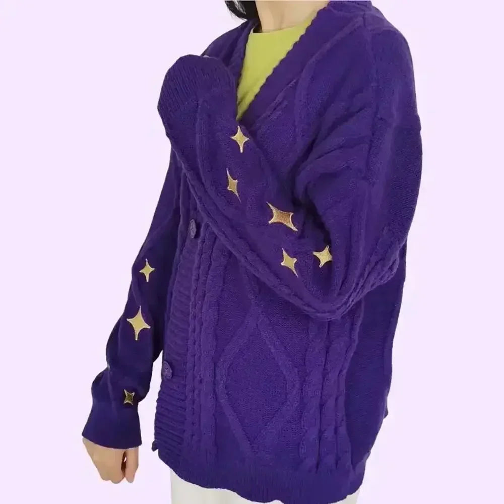 Speak Now Cardigan TS Golden Star Embroidery Button Up Purple Sweater TV Album Cardigan Gift Fall Winter Vintage Outfit