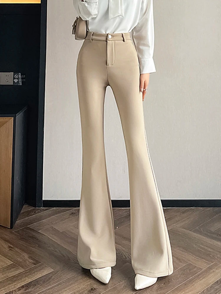 Slimming Flared Pants High Waist Elastic Suit Casual Spring Women's Sle Covering Meat Thin Long Trousers Casual Pants