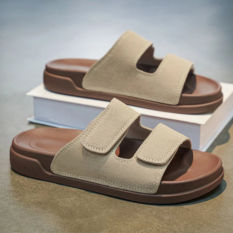 Birkent Men's Sandals Summer 2026 Outdoor Sports Beach Flat Slippers Thick Bottom Anti-slip Wear-resistant Casual Slip-ons