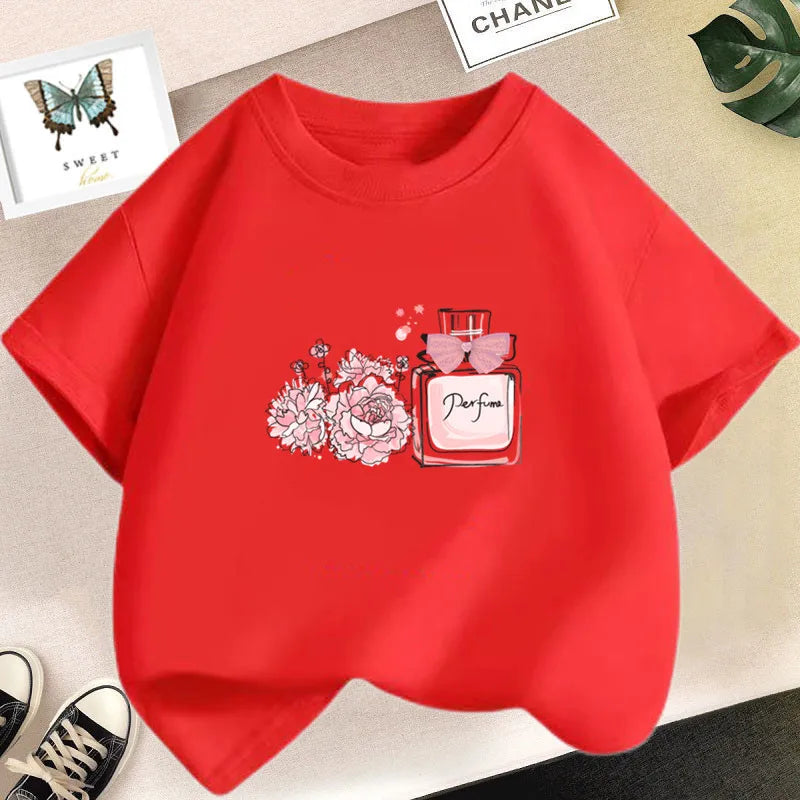 Girl Cute Rabbit Graphic Tshirt Short Sleeve Cotton T-Shirts For Baby Girl Cute Pink Color T-Shirts Children Summer Clothing