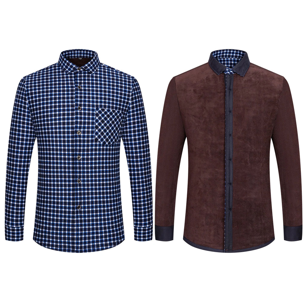 2025 Men's Winter Warm Shirts Long Sleeve Plaid Print Flower Autumn Thickened Fleece Street Trend Casual Dress Shirts 8XL 7XL