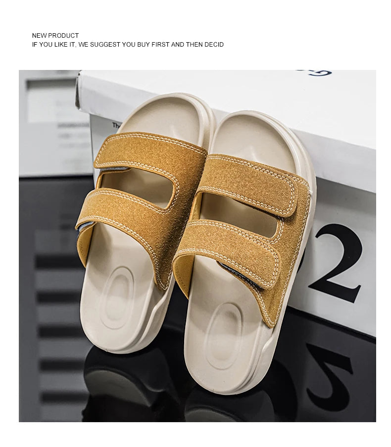 Birkent Men's Sandals Summer 2026 Outdoor Sports Beach Flat Slippers Thick Bottom Anti-slip Wear-resistant Casual Slip-ons