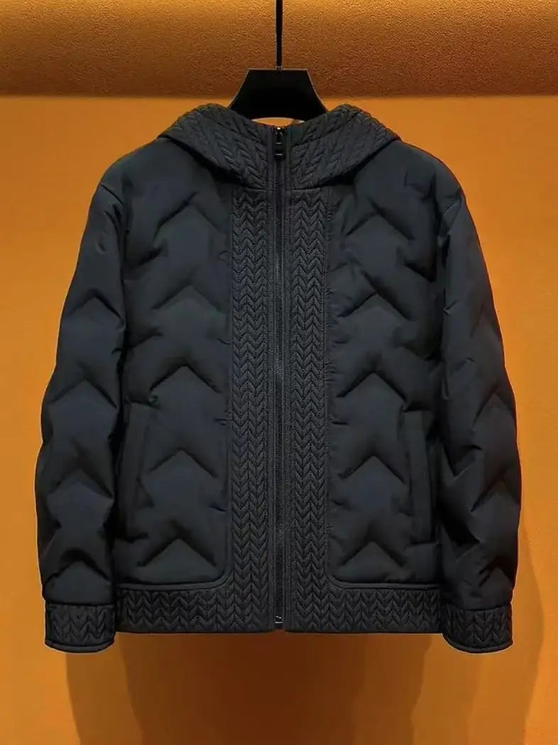 Men's Autumn Winter Hooded Coat Patchwork Cotton Jacket Fashion Versatile Warm Parkas with Wheat Spike Design
