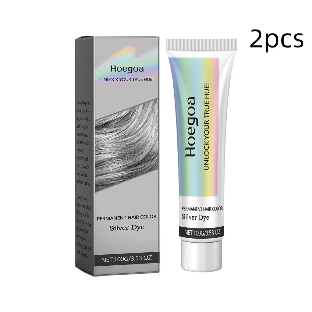 Hoegoa Silver Hair Dye Long lasting Color Nourishing Hair Shiny Smooth Easy Coloring Fashion Professional Grey Hair Dye Cream