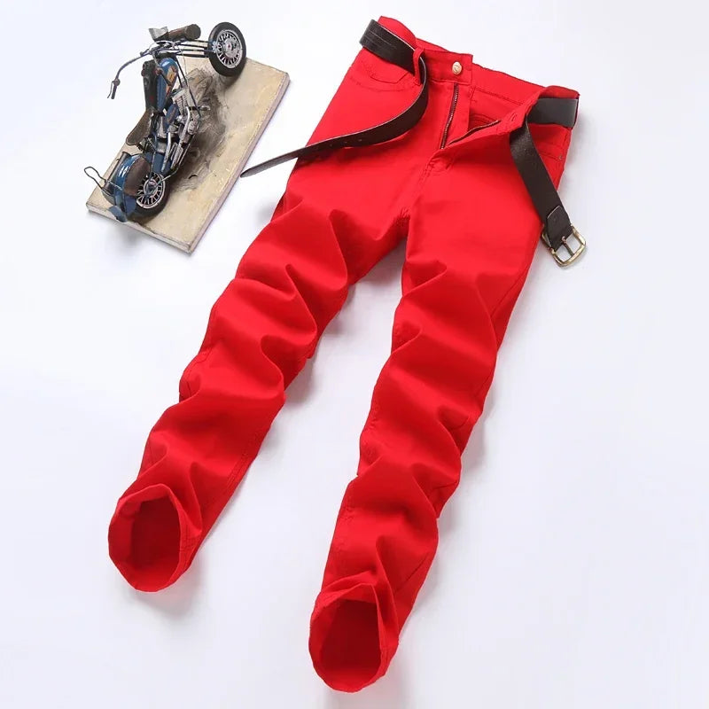 Men Autumn Spring Fashion Blue Red Casual Classic Style Straight Slim Fit Soft Trousers Male Brand Advanced Stretch Pants