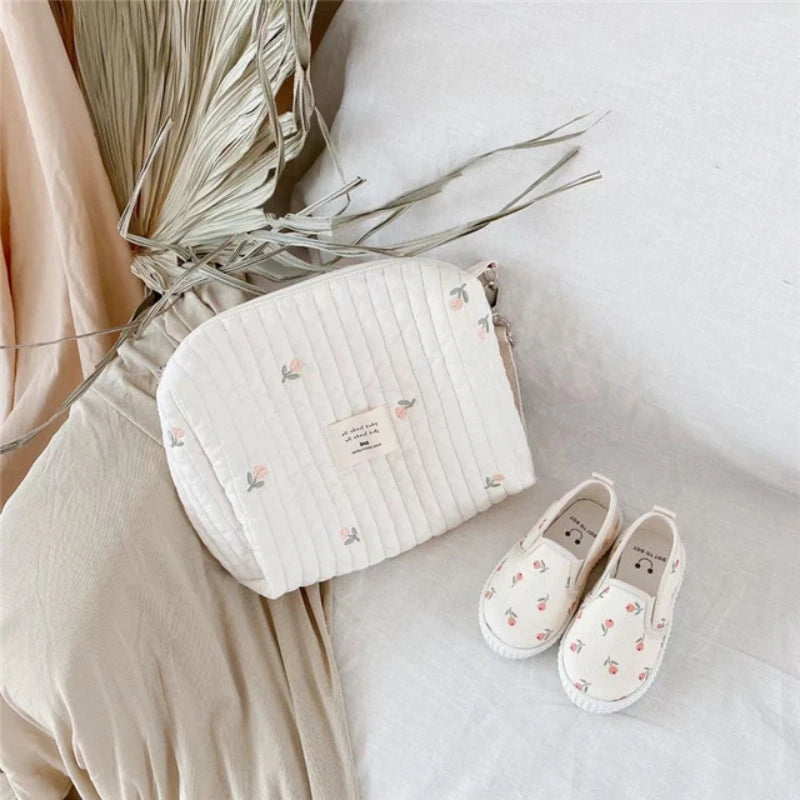 Korea Style Newborn Baby Care Diaper Mummy Shoulder Bag Embroidery Quilted Stroller Diaper Storage Organizer Large Handbags