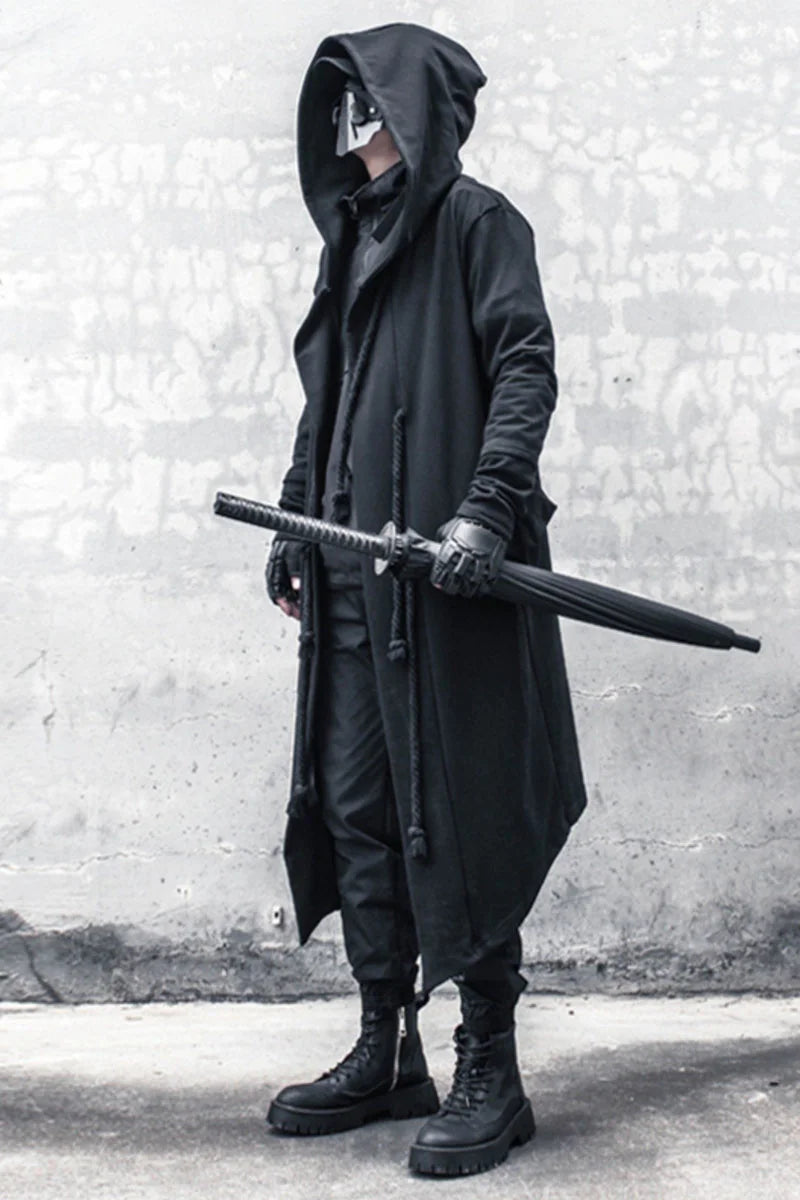 ARENS Men's Tide Spring Autumn Darkwear Warrior Large Size Windbreaker Gothic Style Long Coat Punk Cloak Hooded Wizard