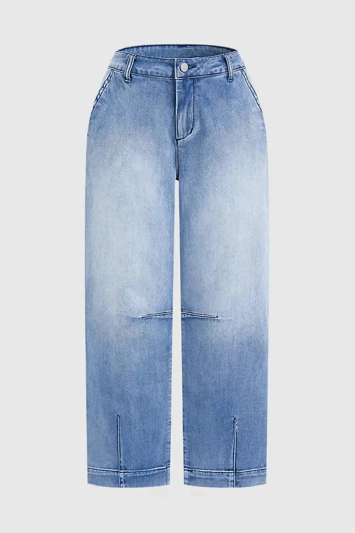 New Women High Waist Loose Straight‑Leg Cropped Jeans Washed Vintage Denim Ankle Pants Casual Daily Streetwear Denim Trousers