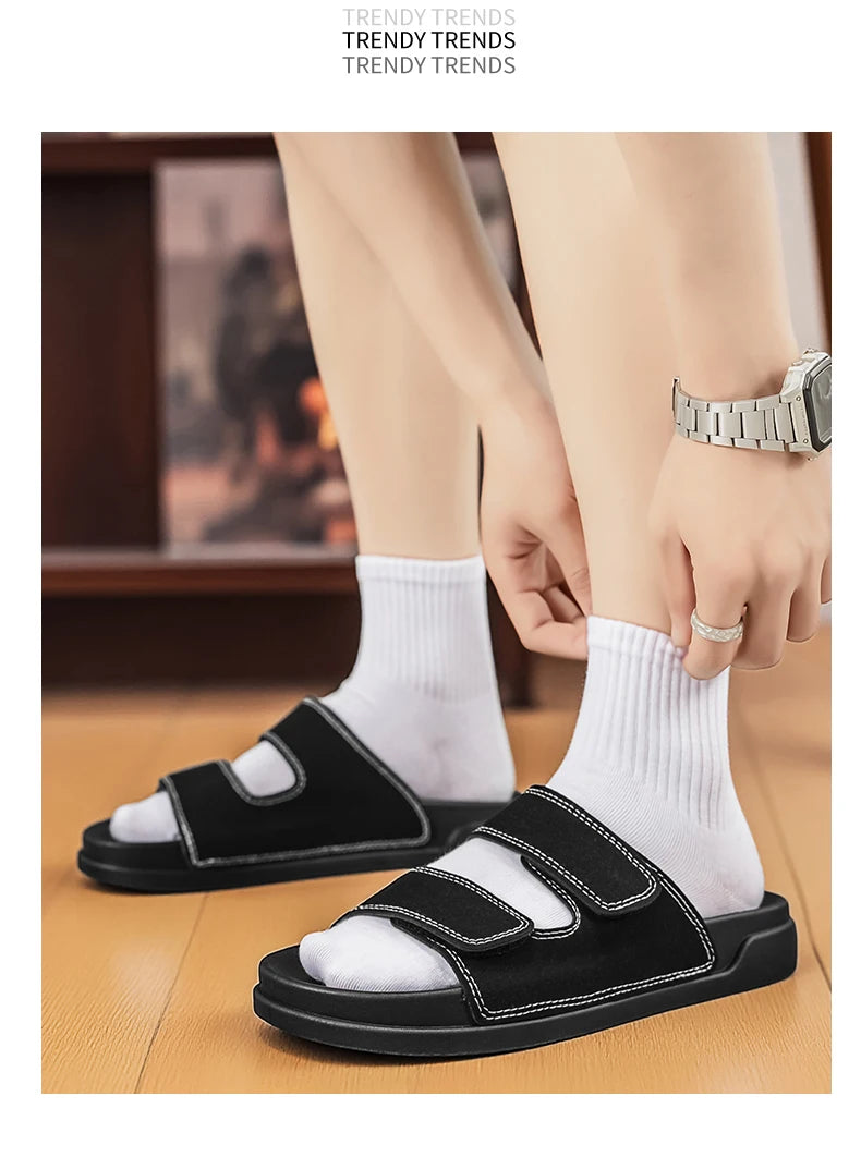 Birkent Men's Sandals Summer 2026 Outdoor Sports Beach Flat Slippers Thick Bottom Anti-slip Wear-resistant Casual Slip-ons