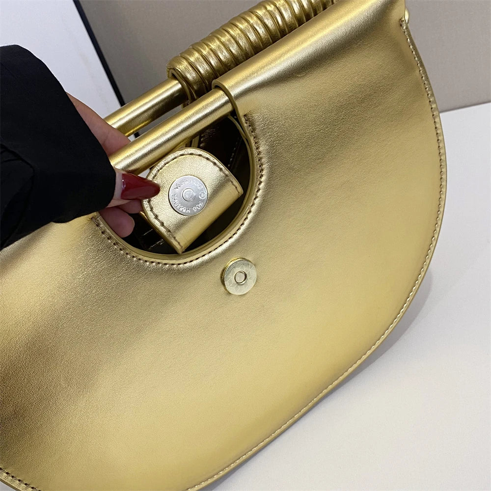 Luxury Evening Clutch Purses For Women 2026 Golden Noodle Half Moon Crossbody Bag Wedding Dinner Party Luxury Designer Handbags