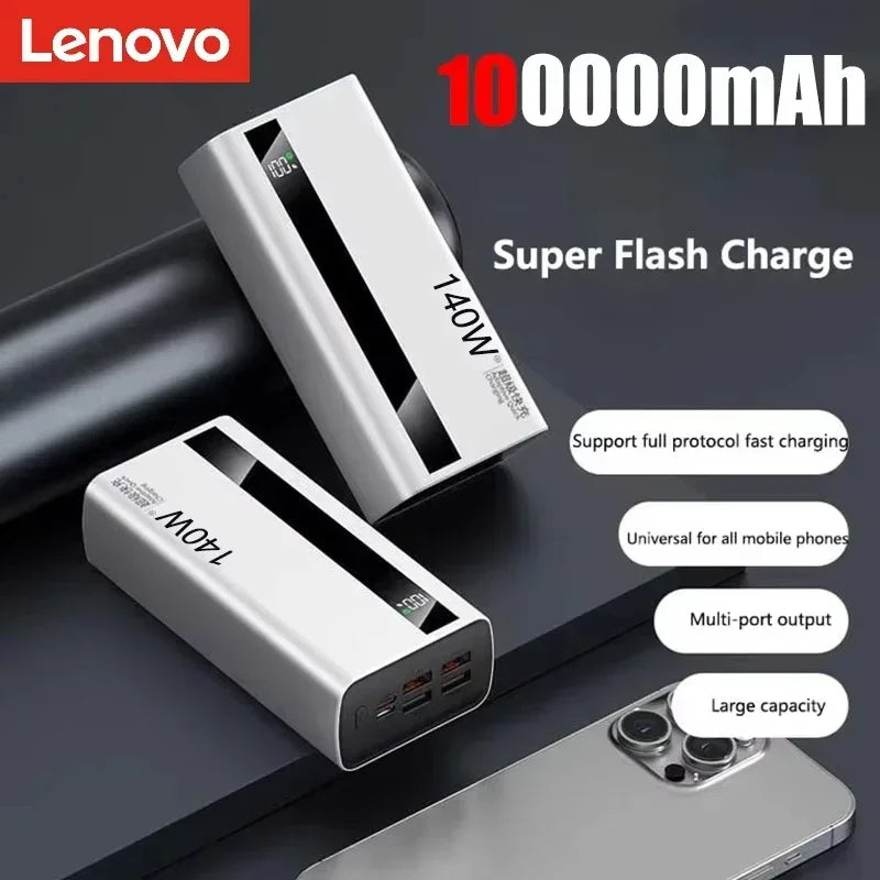 Lenovo CCC 500000mAh 140W Powerbank Super Fast Charging Portable Ultra Capacity Battery Charger LED Digital Display