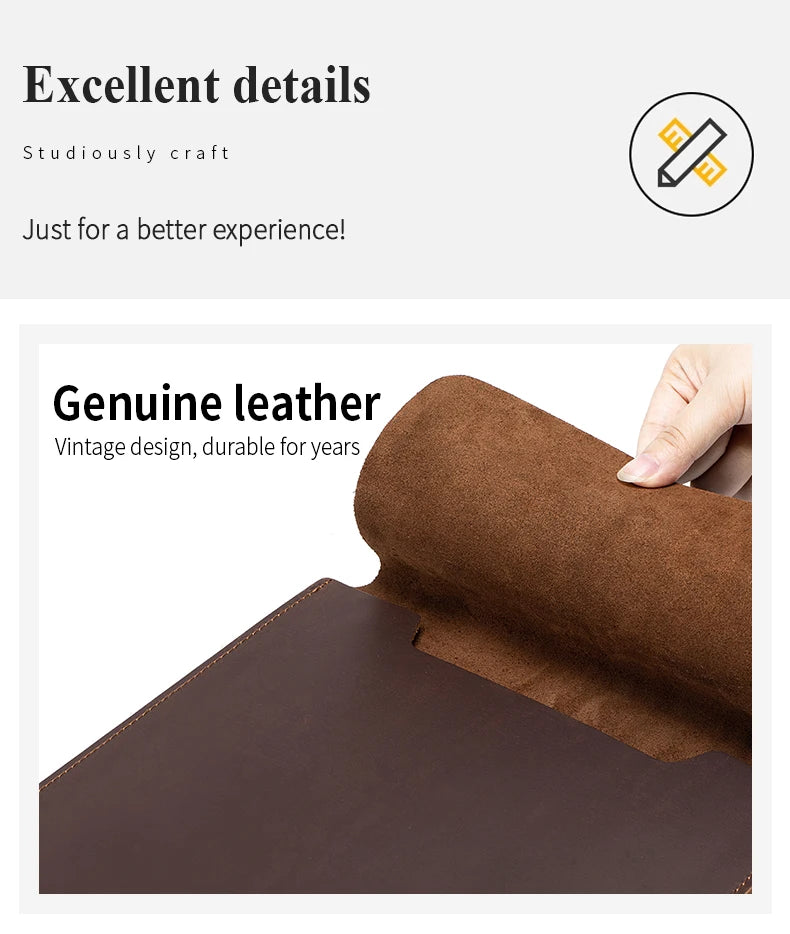 Laptop Sleeve Genuine Leather Slim Tablet Protective Cover for 15/15.6 Inch MacBook Air/Pro