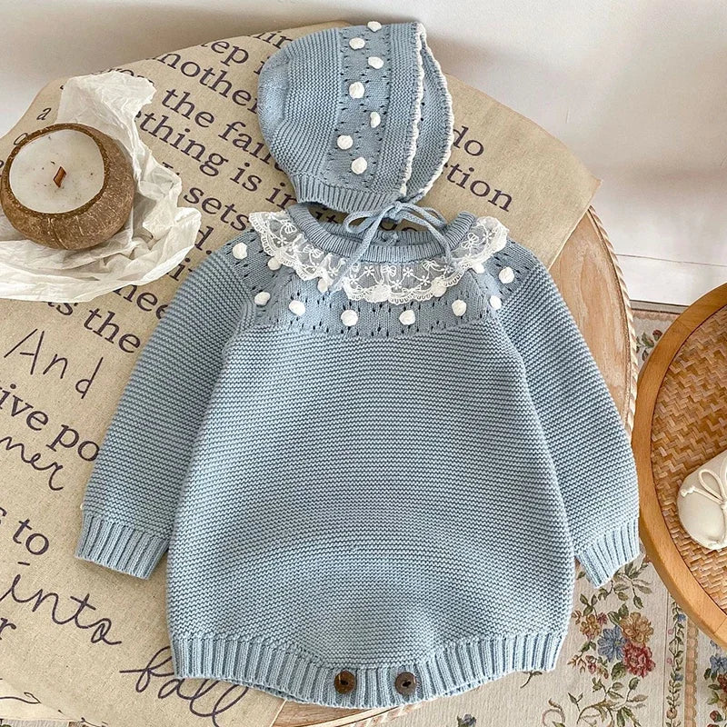 0-24M Baby Girl Romper Knit New Newborn Lace Warm Long Sleeve Jumpsuit Infant Princess Party Romper Toddler Fall Spring Clothing