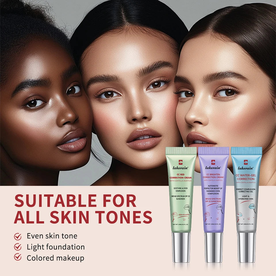 3Pcs Free Brush Color Changing CC Cream Centella Korean Liquid Foundation Long Lasting Face Base Makeup Foundation