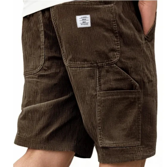 2026 European & American New Style Men's Corduroy Shorts, Multi-pocket Embroidered Logo Retro Cargo Casual Shorts