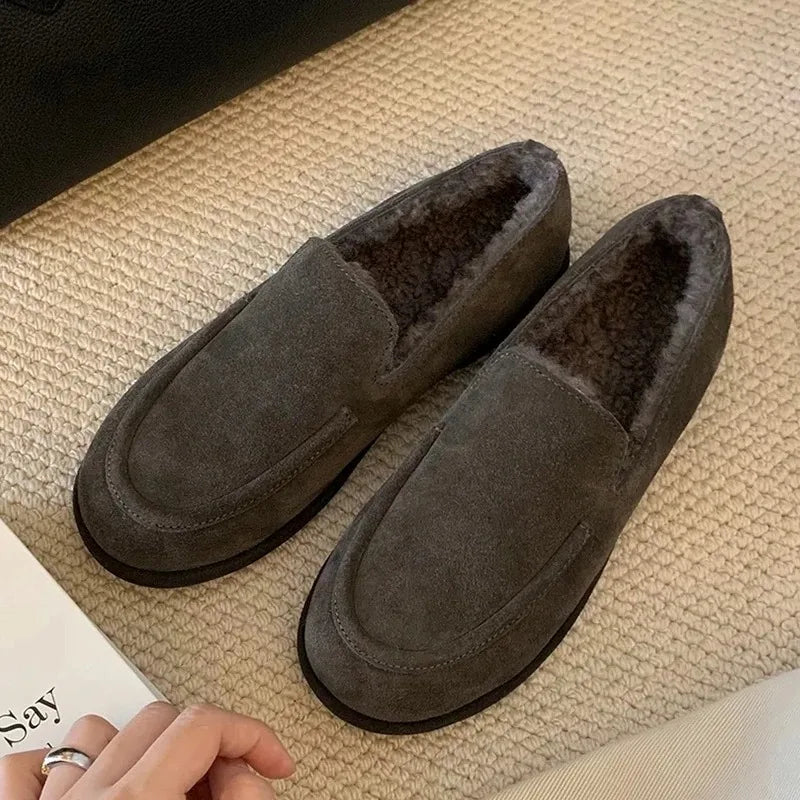 2026 New Women Winter Shoes Fashion Suede Loafers High End Plush Warm Casual Shoes for Woman Luxury Designer Shoes Zapatos Mujer