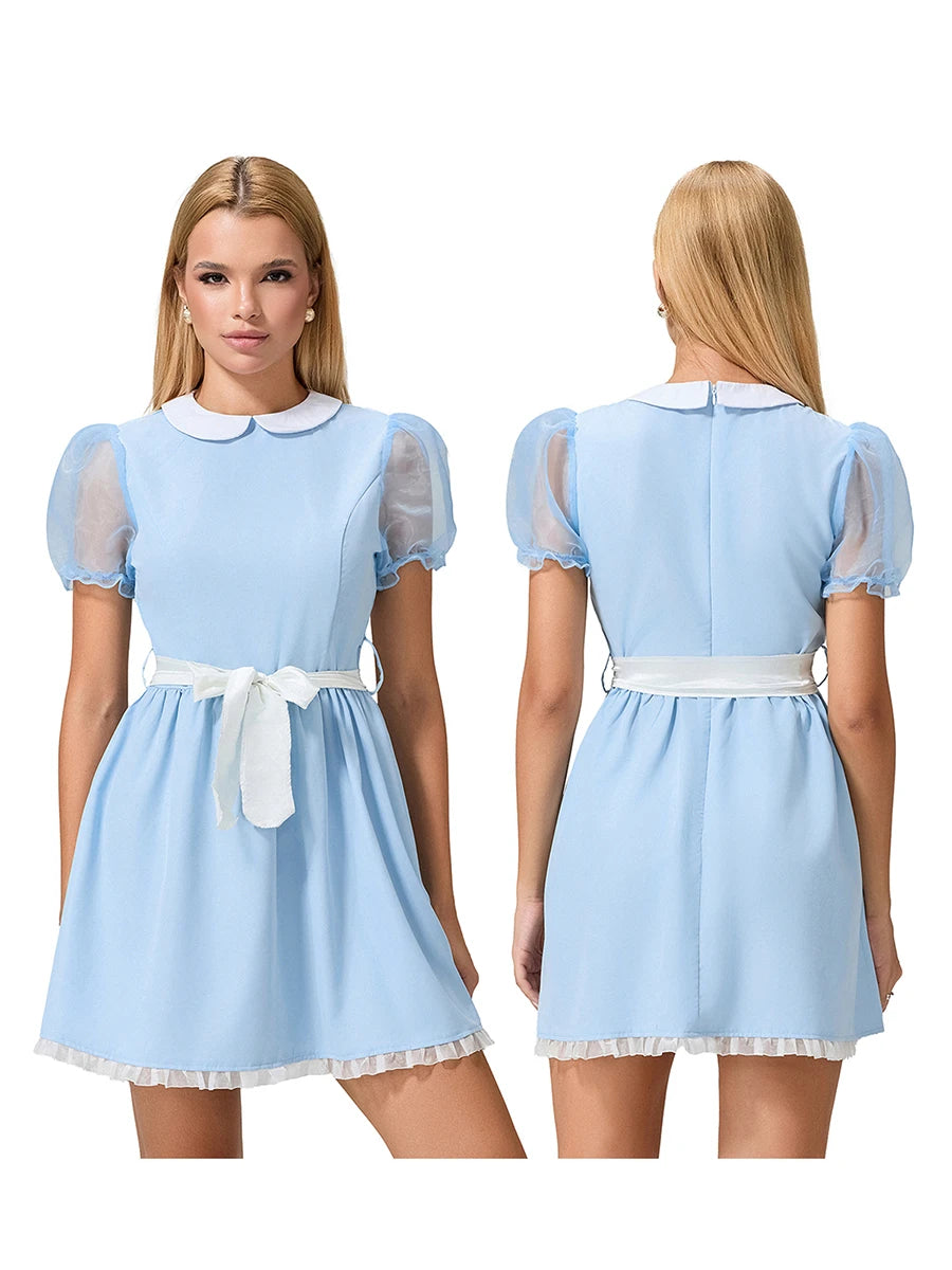 Halloween Creepy Grady Twins Costume for Women Blue Babydoll Dress Cosplay Costume Halloween Fancy Dress Y2k Streetwear