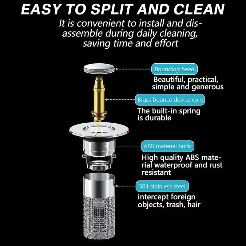 1-20PCS Kitchen Bathroom Sink Stopper Stainless Steel Rust Proof Drain Strainer Anti Odor Anti Clog Pop Up Drain Filter