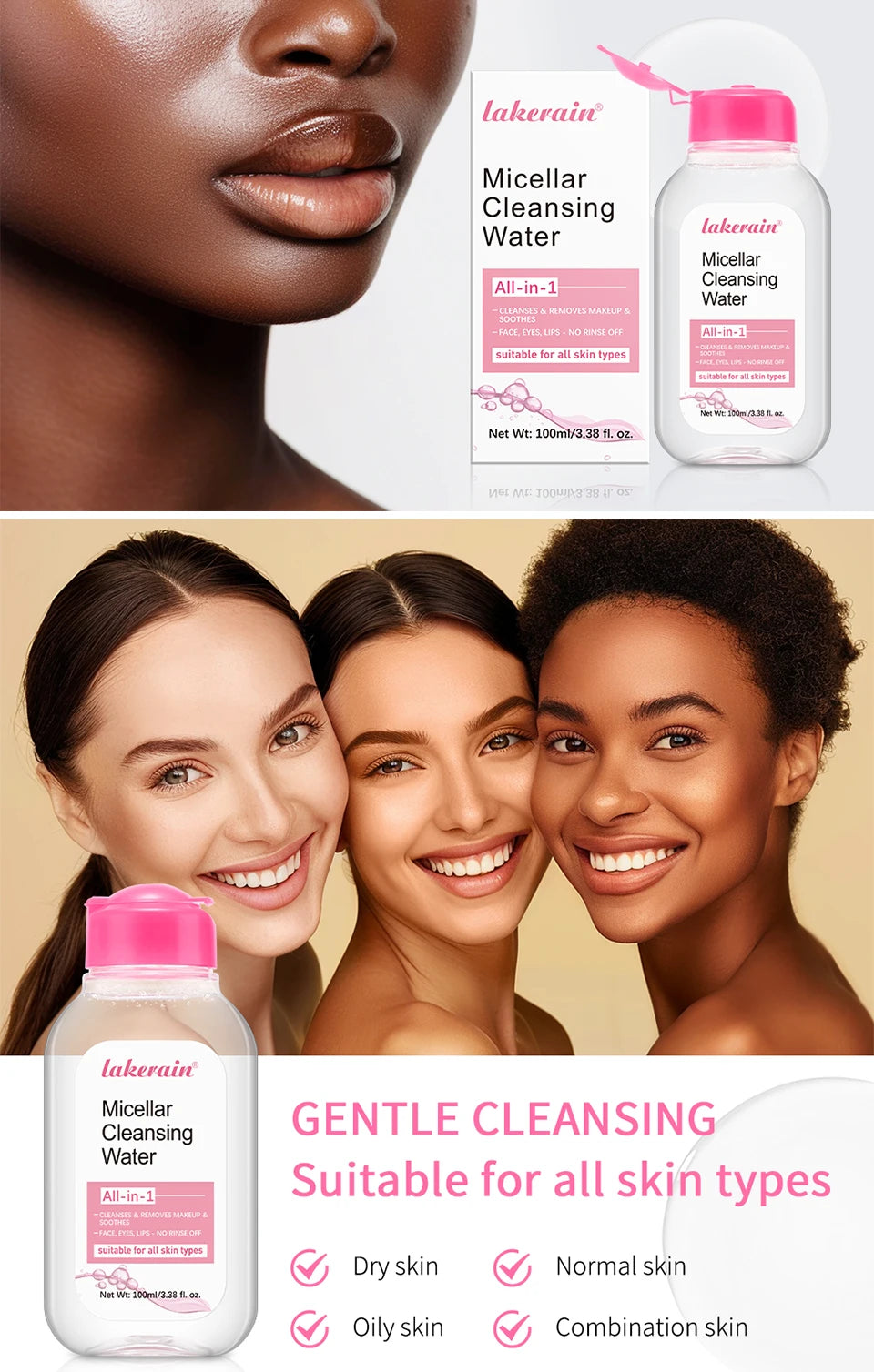 Micellar Cleansing Makeup Remover Mild Formula without Leaving Any Residue Micellar Technology Absorbs Impurities Extra Hydrating Efficient Makeup Remover