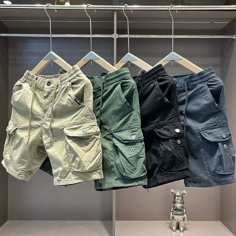 Summer Tooling Shorts Men's Casual Multi-pocket Loose Elastic Pure Cotton Five-point Medium Pants Outer Wear