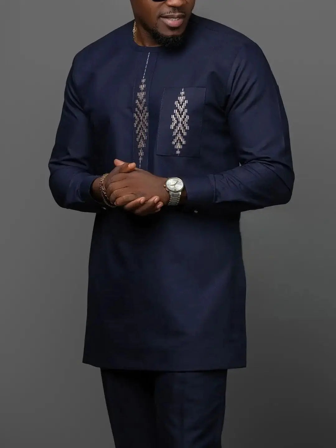 Kaftan Elegant Men's Suit Long Sleeve Ethnic Style Casual EmbroideryTop And Pants 2PCS Sets African Fashion Traditional Outfits