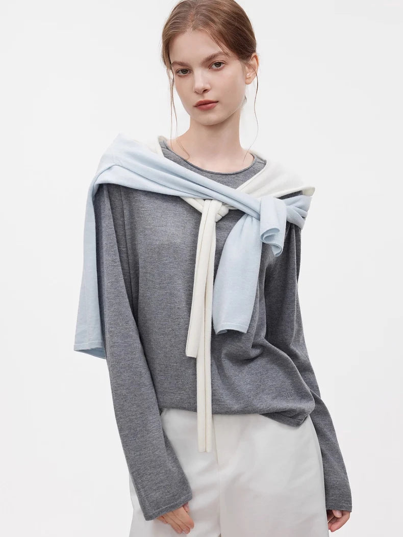 SuyaDream, Women Wool Pullovers, 5%Cashmere 92%Wool, Soft Cozy Sweaters, 2025 Fall Winter Basic Solid Knit Top