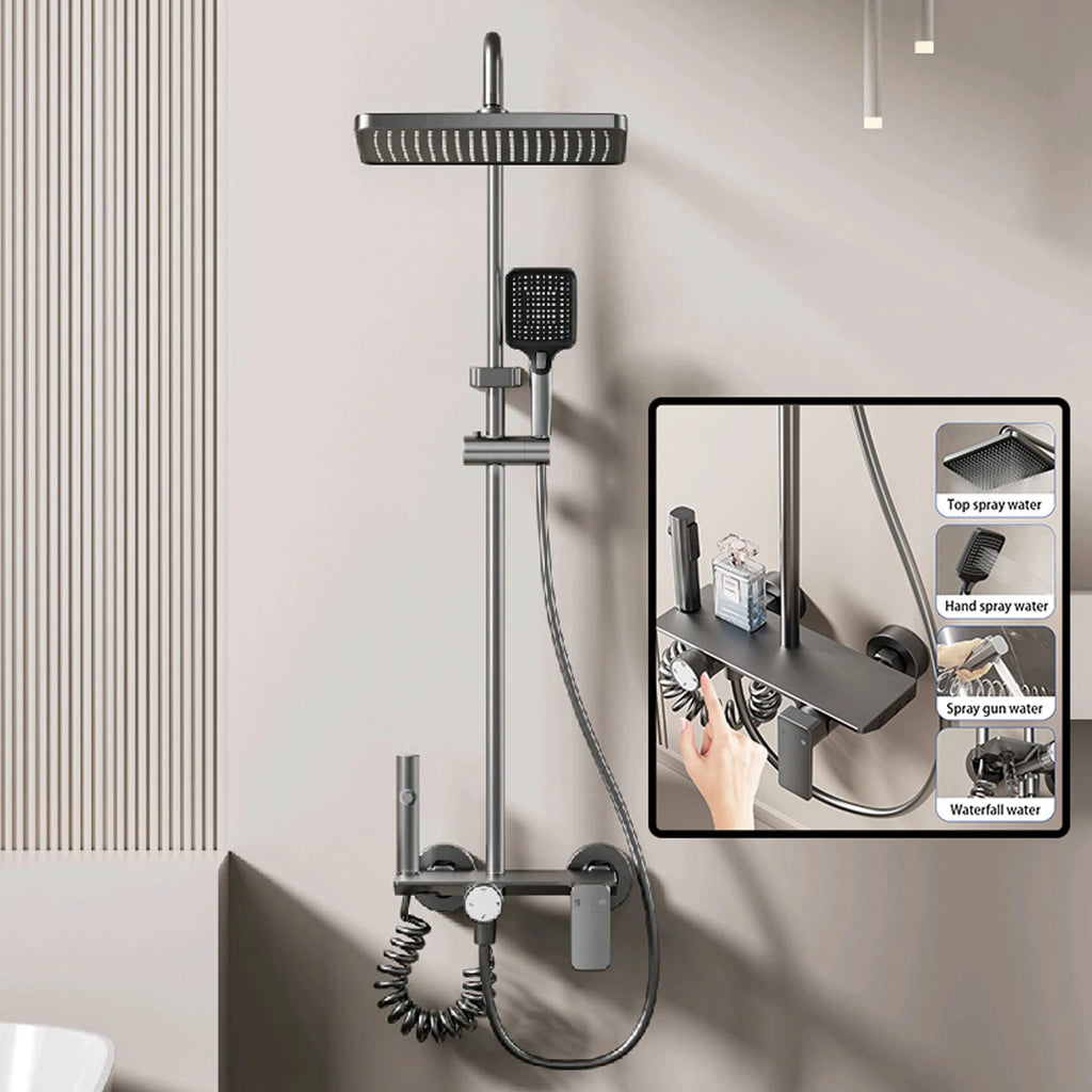 Household Silver Bathroom Shower Set MultiFunction Gray Rainfall Showers Hot and Cold Water Bathtub Shower Faucet Set Hotel