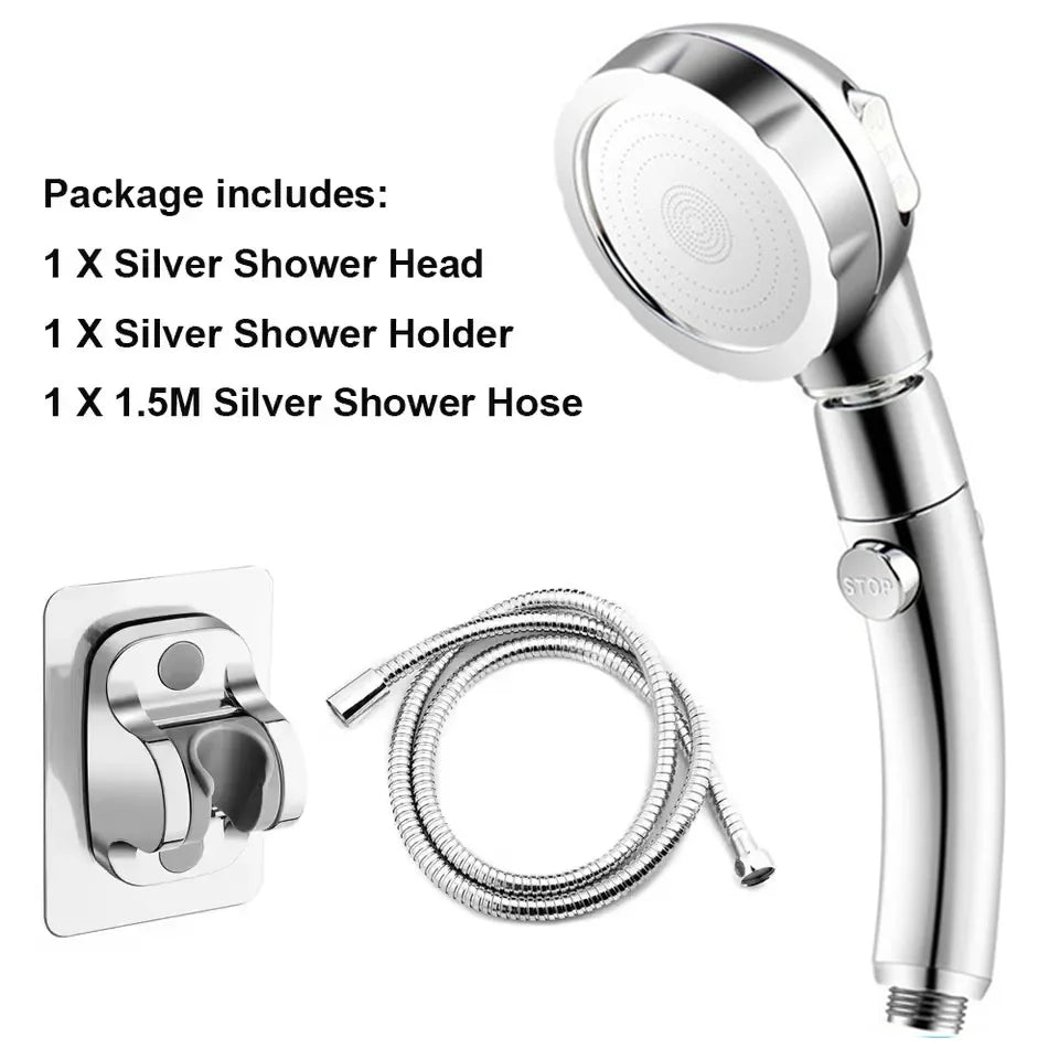 High Pressure Shower Head Set With Hose and Holder Silver 3 Modes Large Flow Rainfall Handheld Shower Faucet Bathroom Accessoies