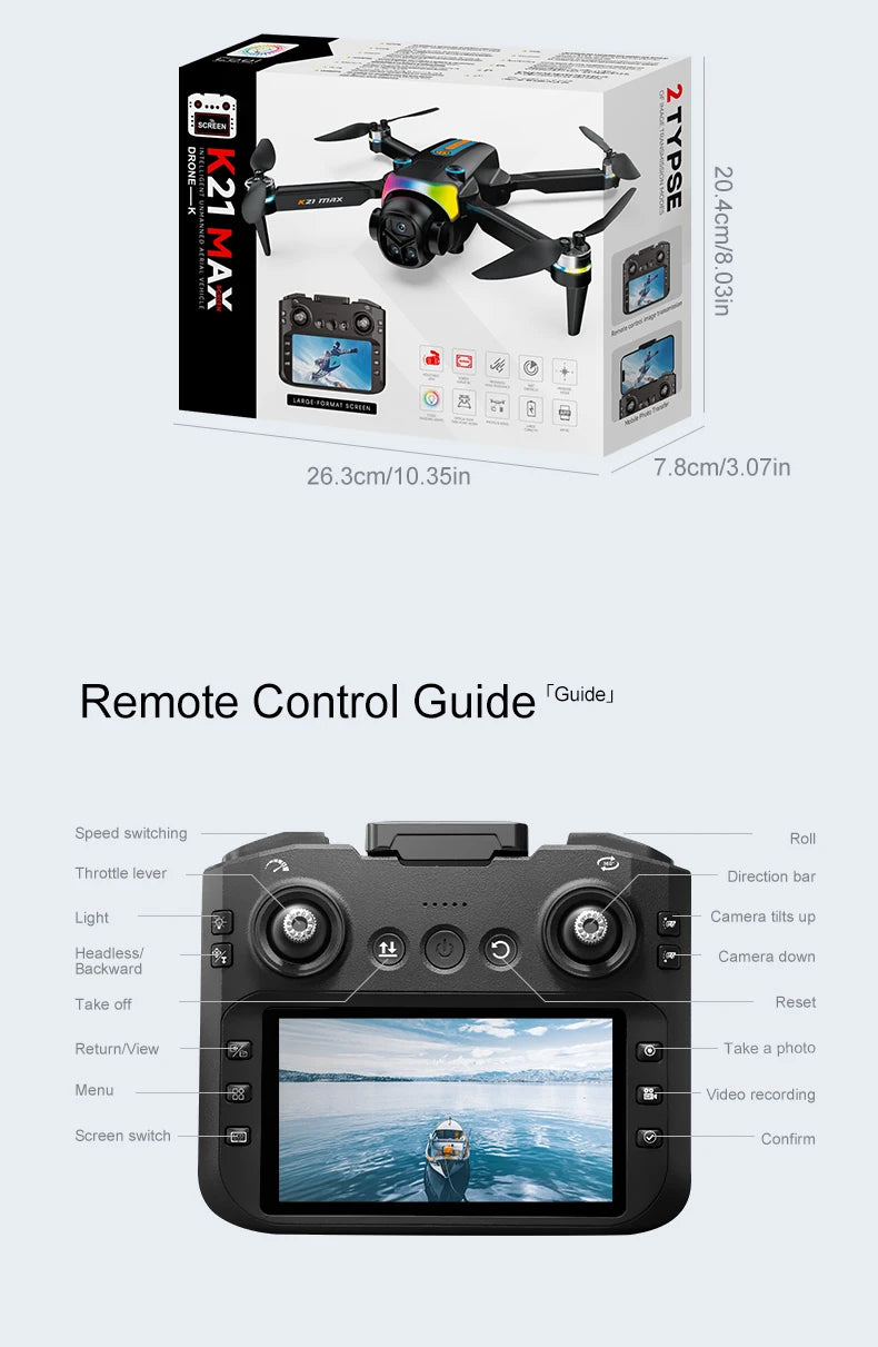 K21MAX Drone with 4.3" Screen Remote Controller, FPV Quadcopter with Optical Flow Hover & Auto Return-to-Home, Portable RC Drone for Beginners, Holiday Gift