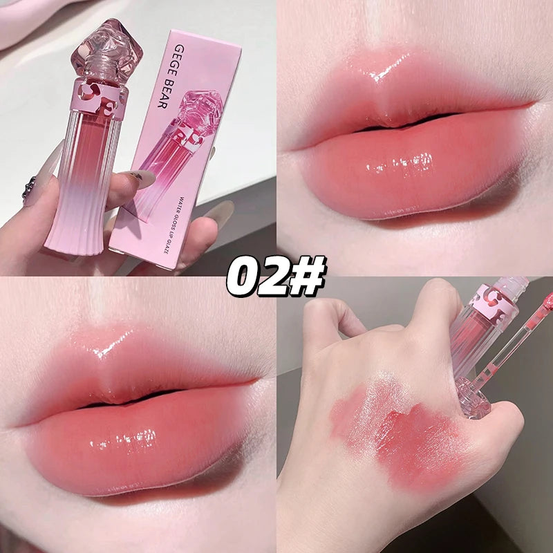 Gege Bear Water Light Lip Llaze Set Mirror Lipstick Lip Gloss, Hydrating Moisturizing, Long Lasting, Gift for Lover