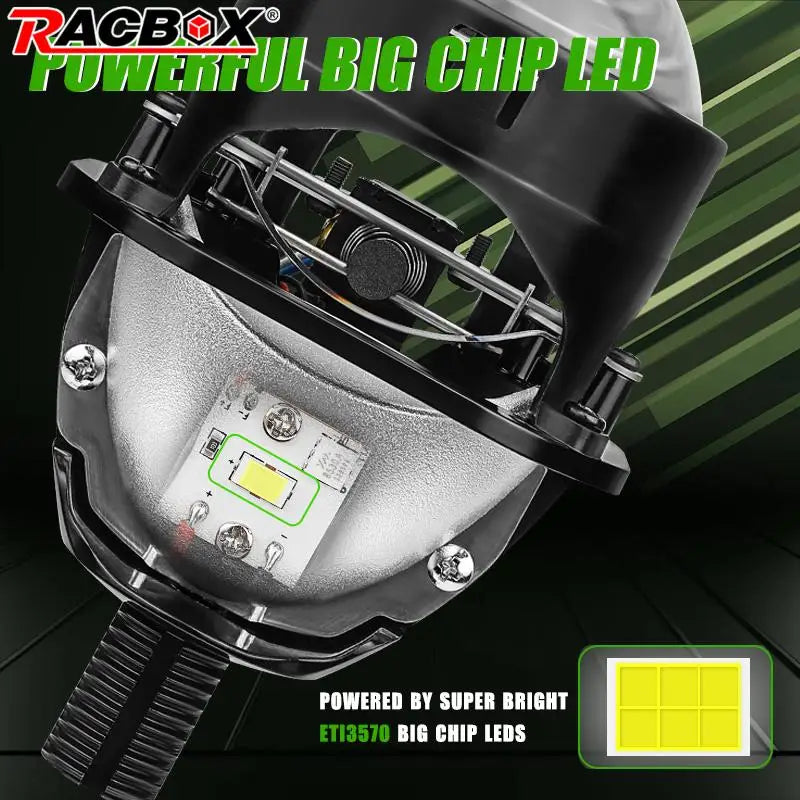 LED Projector Lens 2.5 Inch Bi LED High Low Beam Lights 80mm LED Halo for H4 H7 9005 9006 Car Headlight Bulbs Auto Diodes Turbo