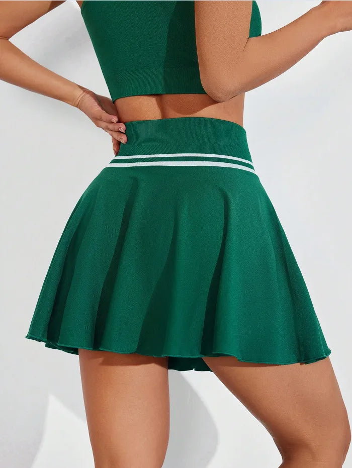 Women's Seamless Knit Tennis To Badminton Skirt Short Fitness Yoga Dress Court Mini Sports Skirt Sports Wear for Gym Summer