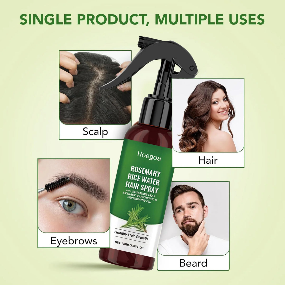 Rosemary Rice Water Hair Growth Spray – Korean Scalp Nourishing & Hydrating Treatment for Thinning Dry Frizzy Hair Care 100ml