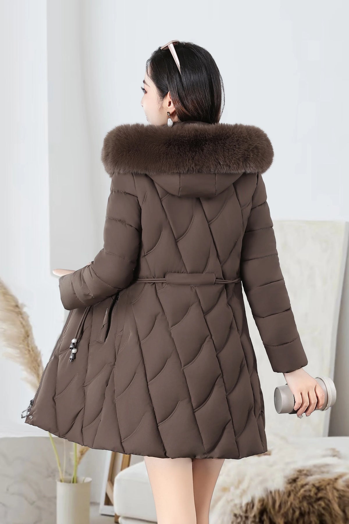 2026 Fashion Winter Women Parkas Long Slim Fashion Korean Big Fur Collar Zipper All-match Warm Down Jacket
