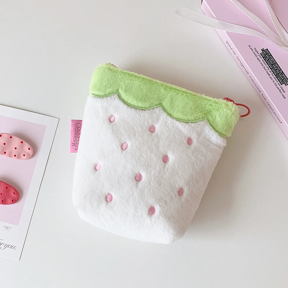 Sweet Cute Strawberry Zipper Plush Makeup Bag Fashion Girl Portable Large Capacity Travel Storage Lipstick bag Student Pen Bag