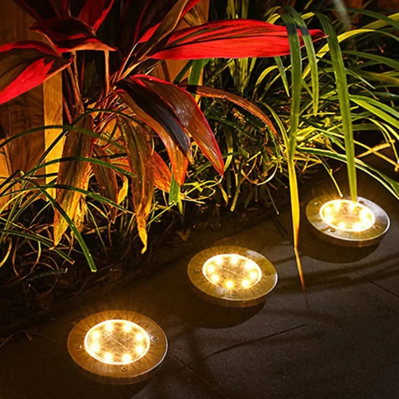 4 Pcs 8LED Solar Power Disk Light Outdoor Garden Solar Underground Light Deck Light Spotlight Buried Solar Led Lamp