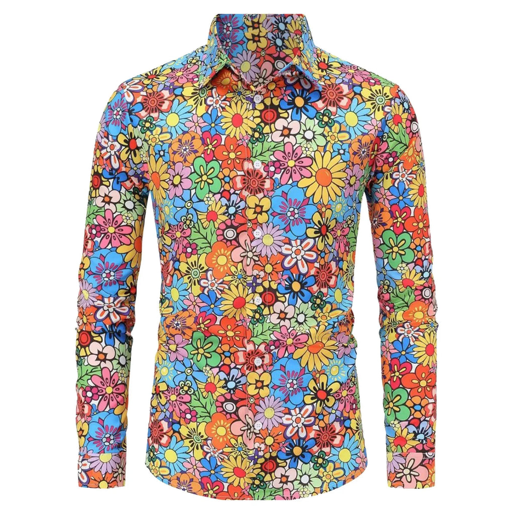 2024 New New Men's Vintage 80s Hip Hop Outfit Vintage Print Long Sleeve Shirt Halloween Carnival Disco Party Costume Top
