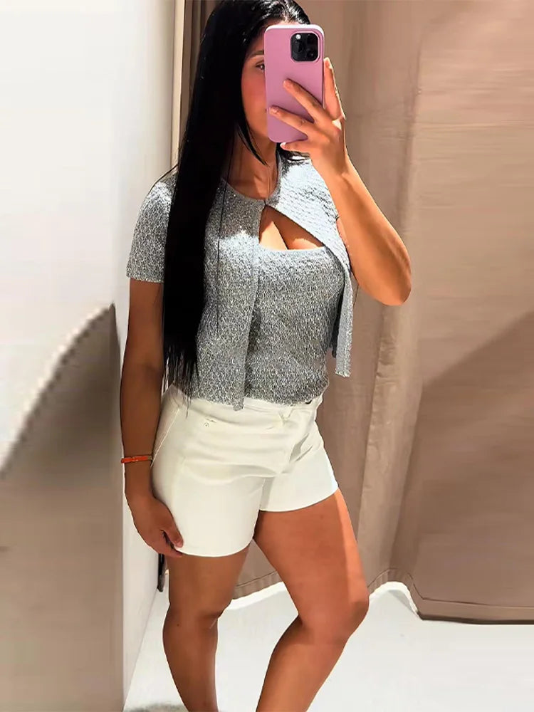 Women's Tank Tops Knitted Sequined Vests Summer Female Square Collar Sleeveless Backless Bodycon Crop Top Chic Lady Knitwear New