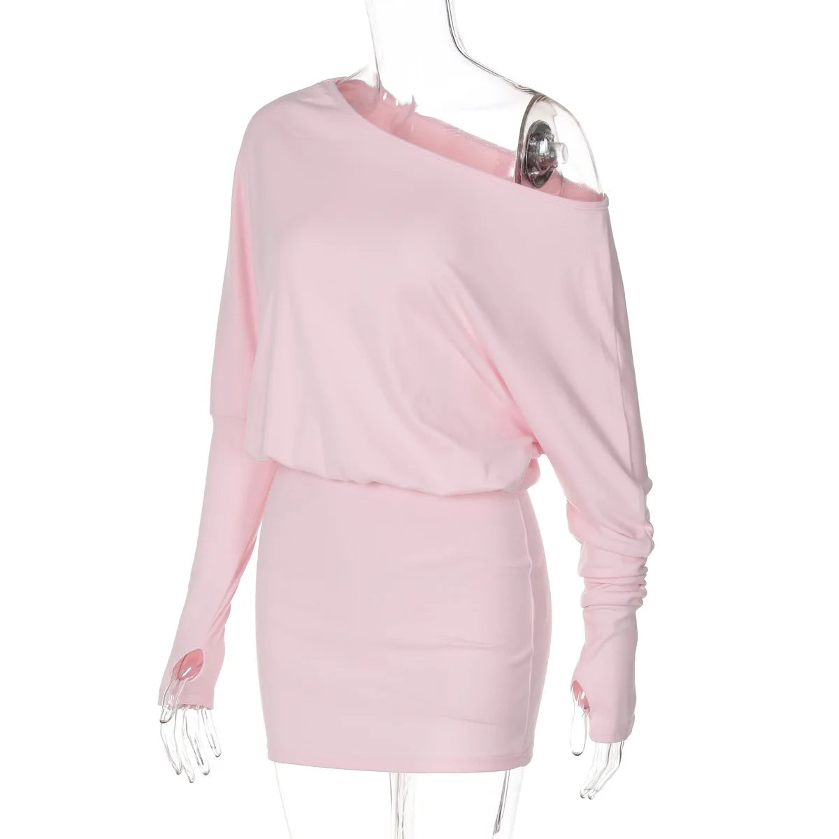 Women's Off-Shoulder Mini Dress Long Sleeve Oblique Neck Bodycon Sexy Short Fashion for Party Club Fall Winter
