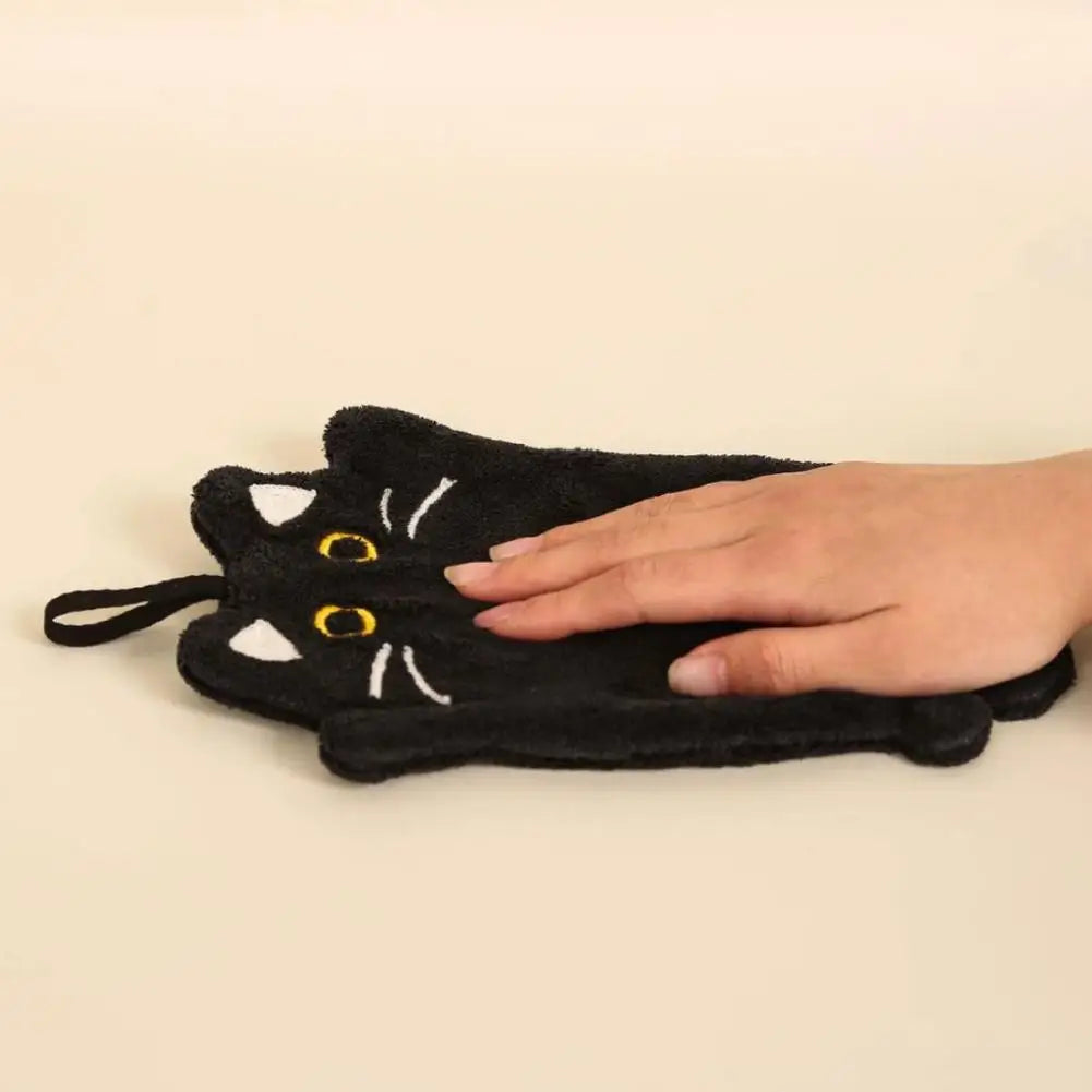 1PC Cartoon Cat Hand Towel Thickened Absorbent Kitchen Heat Resistant Pad Hanging Cleaning Cloth Towels