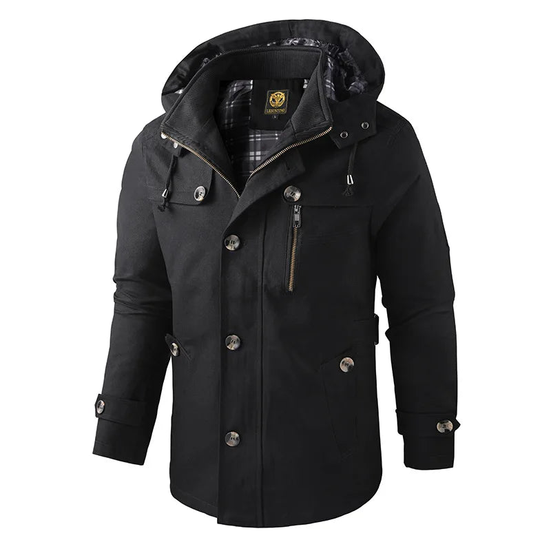 New Spring Autumn Men Long Jackets Hooded Casual Trench Coats High Quality Male Cotton Business Casual Trench Jackets Size 5XL