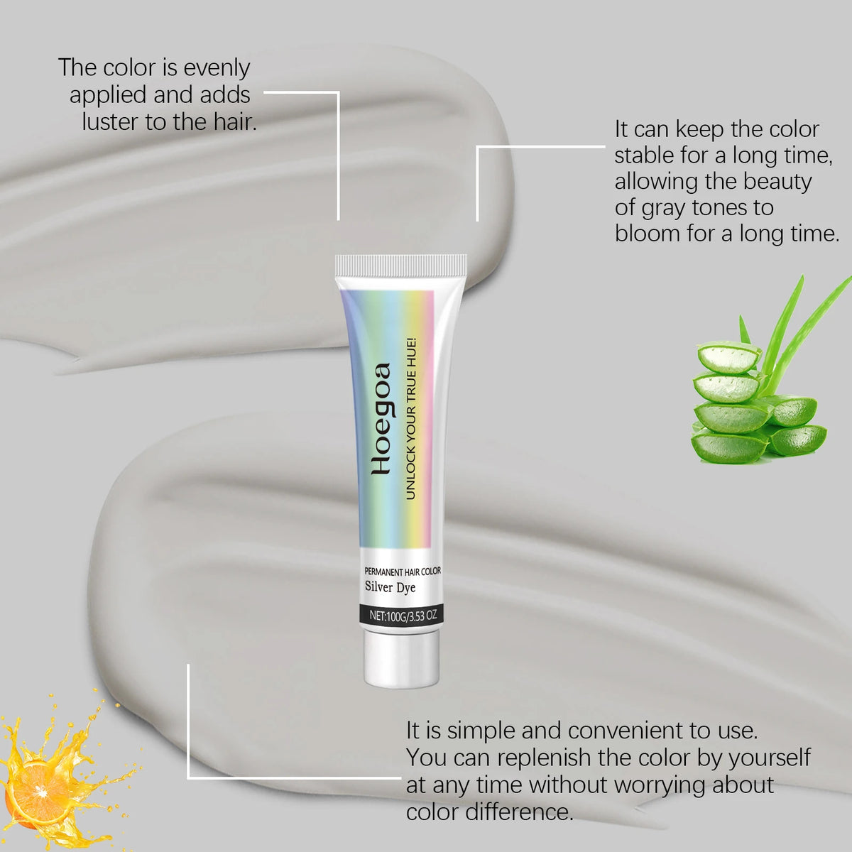 Hoegoa Silver Hair Dye Long lasting Color Nourishing Hair Shiny Smooth Easy Coloring Fashion Professional Grey Hair Dye Cream