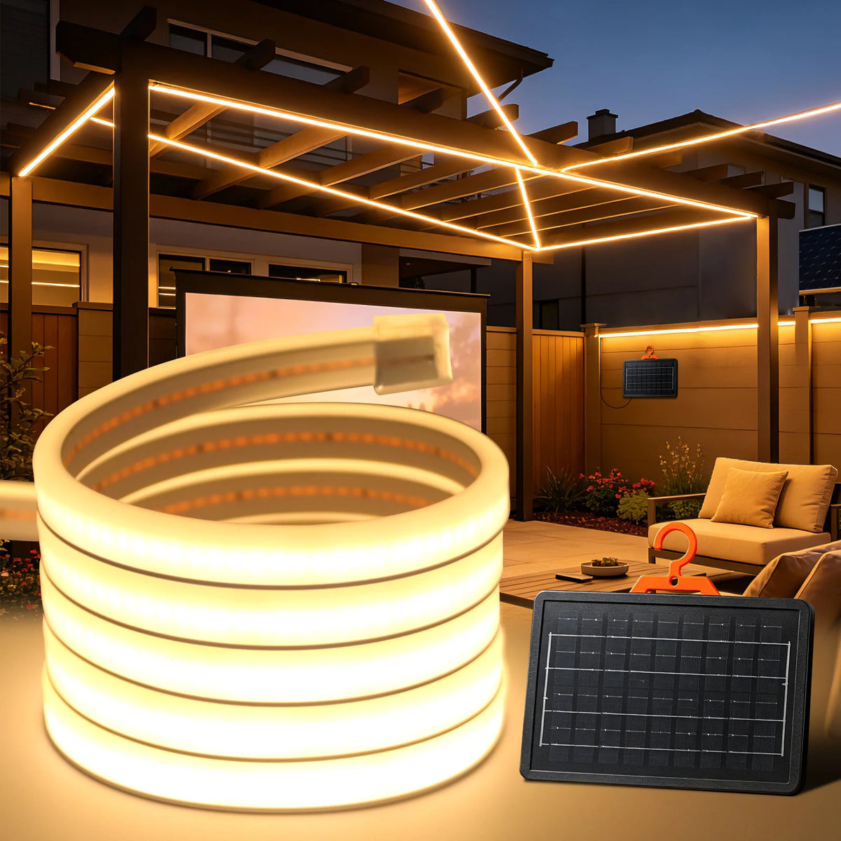 Waterproof Outdoor Solar COB LED Neon Light Strip 24V 320LEDs/m RA90 Linear Flexible Solar Lights for Yard Garden Decoration