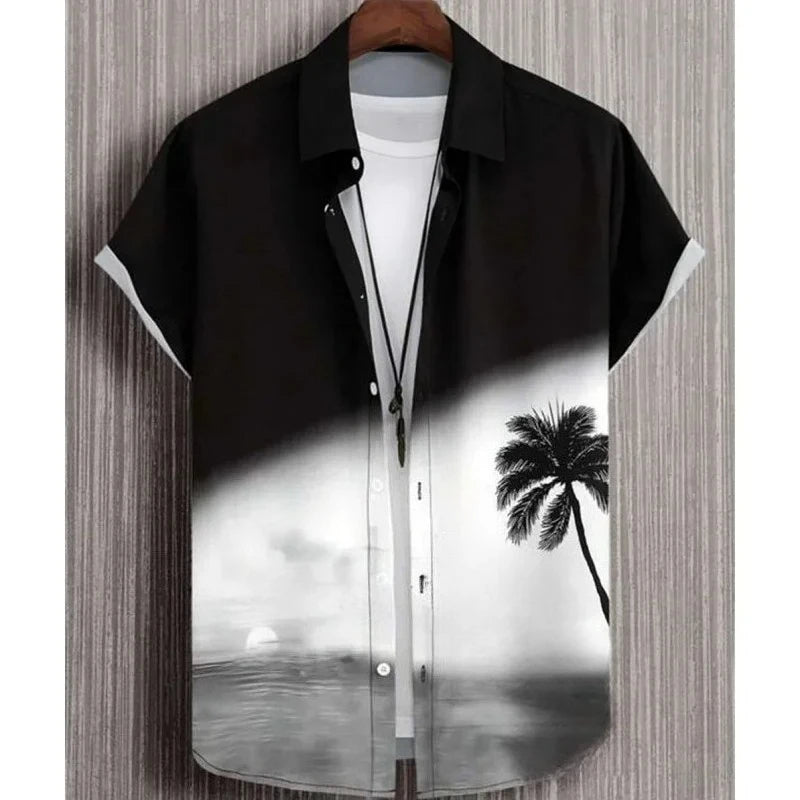 Beach Party Graphic Hawaiian Shirt For Men Color Gradient 3D Printed Aloha Shirts Summer Loose Lapel Tops Short Sleeve Blouse