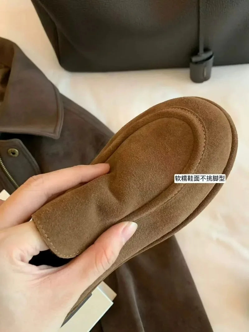 2026 New Women Winter Shoes Fashion Suede Loafers High End Plush Warm Casual Shoes for Woman Luxury Designer Shoes Zapatos Mujer