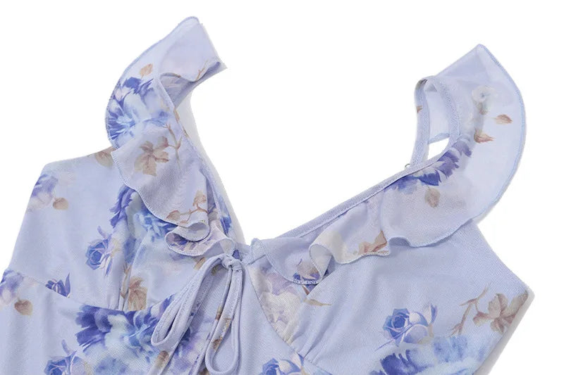 Cryptographic Summer Floral Print Plunge Maxi Dress Outfits Sexy Backless Fairy Sun Dresses Vacation Beachwear Vestido Coquette