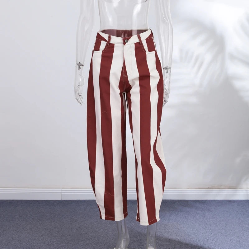 Casual Stripe Contrast Women's Pants Loose Zipper Button Pocket Wide Leg Female Pant 2026 Spring Summer Lady All-match Trousers