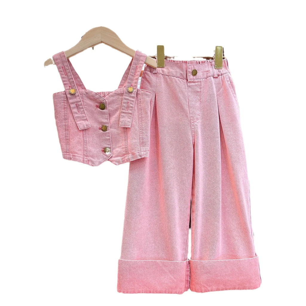Summer Baby Girls Clothes Set Fashion Sling Vest Tops + Wide Leg Pants 2pcs Kids Clothing Suit Children Outfits Infant Costumes